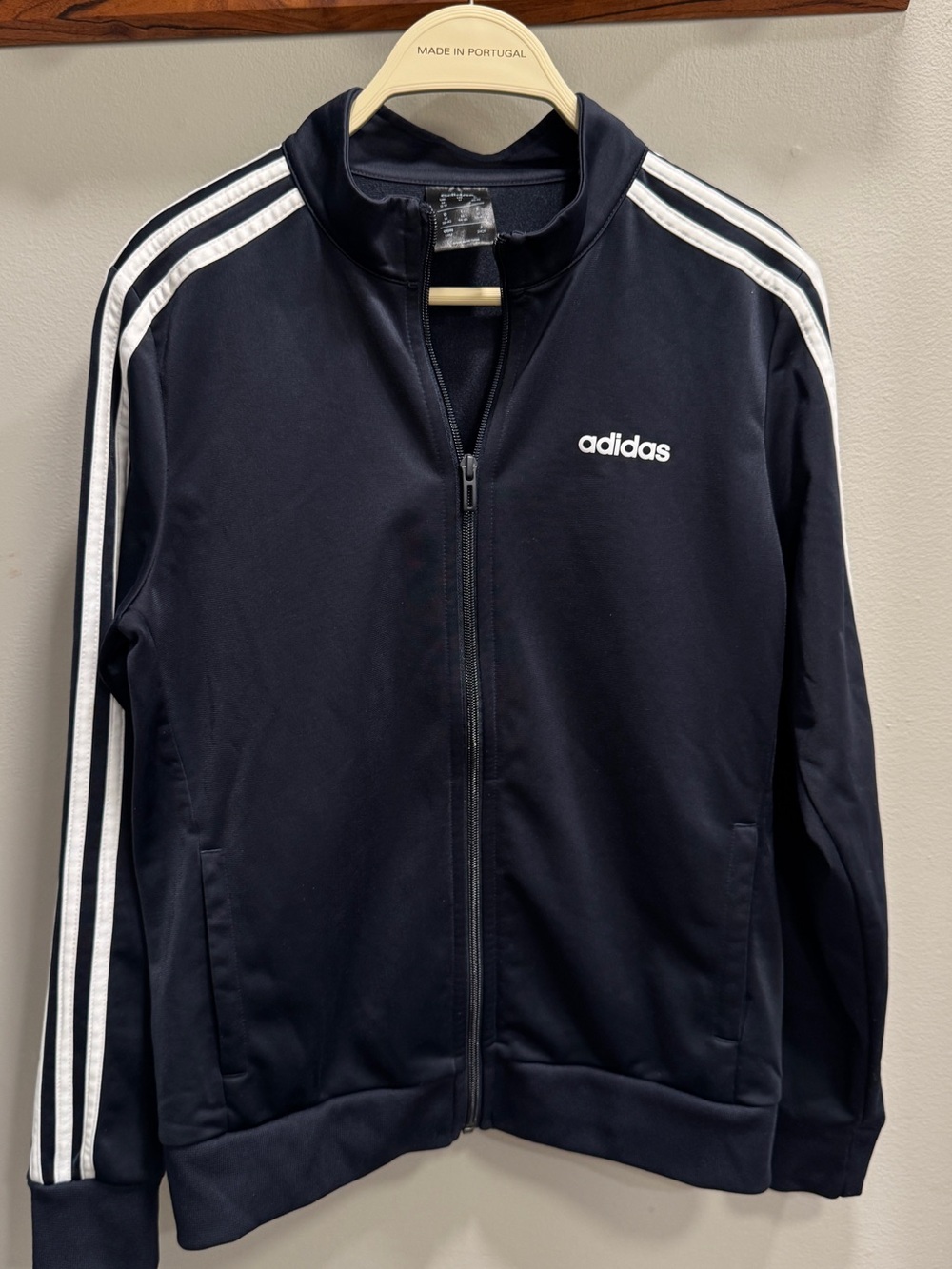 Woman’s Adidas Navy Track Jacket with White Stripes